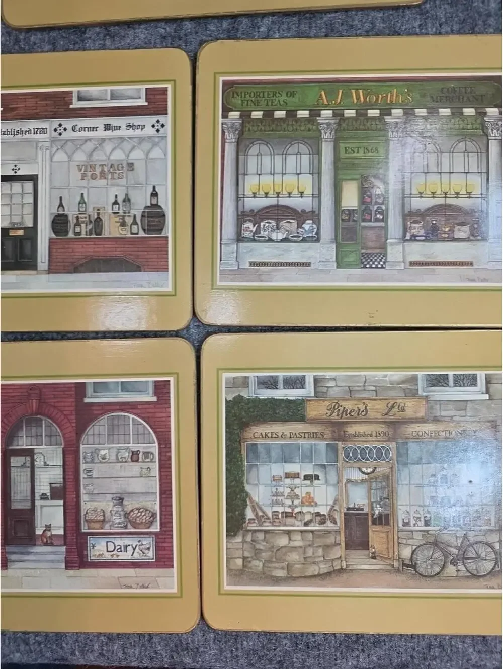Clover Leaf Cork-backed table Mats (8) Storefronts Of Yesteryear By Fiona Butler